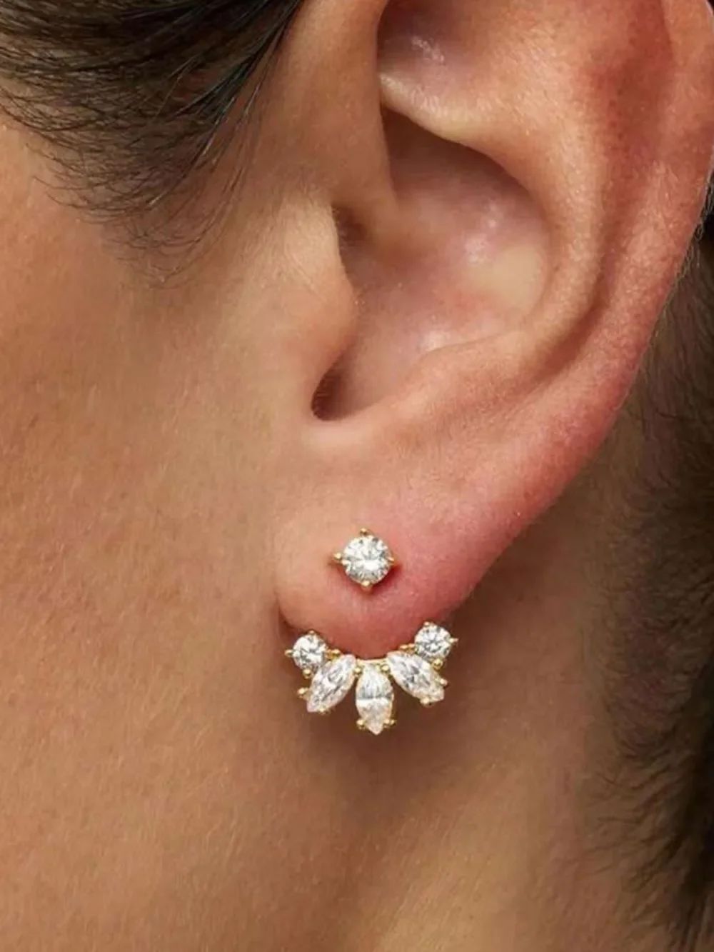 Dainty Gold and Clear Crystal Ear Jacket Earrings - Women Jewelry R 510